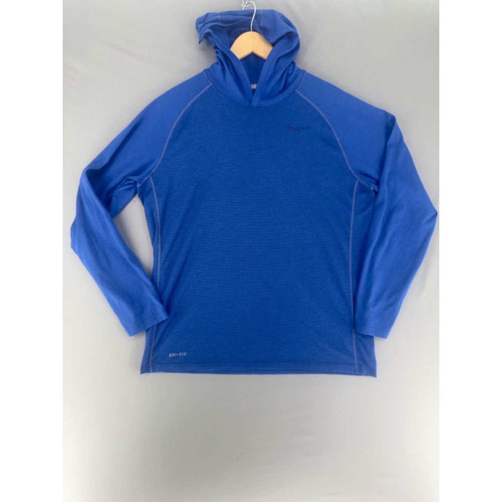 Nike Mens Dri-FIT Pullover Hoodie Royal Blue Micro Stripe Gym Shirt Large